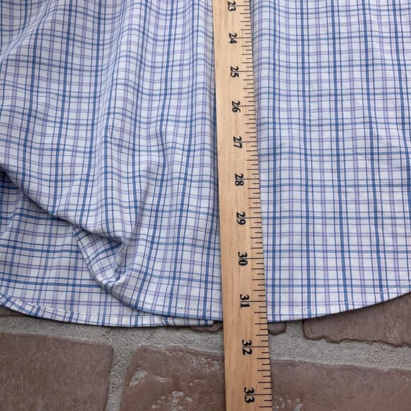 Peter Millar Shirt Men Large Blue Pink Check Plaid Summer Comfort Nylon Stretch - Picture 8 of 11